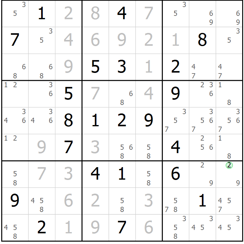 Position des candidats pour la solution de la Gr 16 page 19 du magazine de sudoku Virtuose n° 111