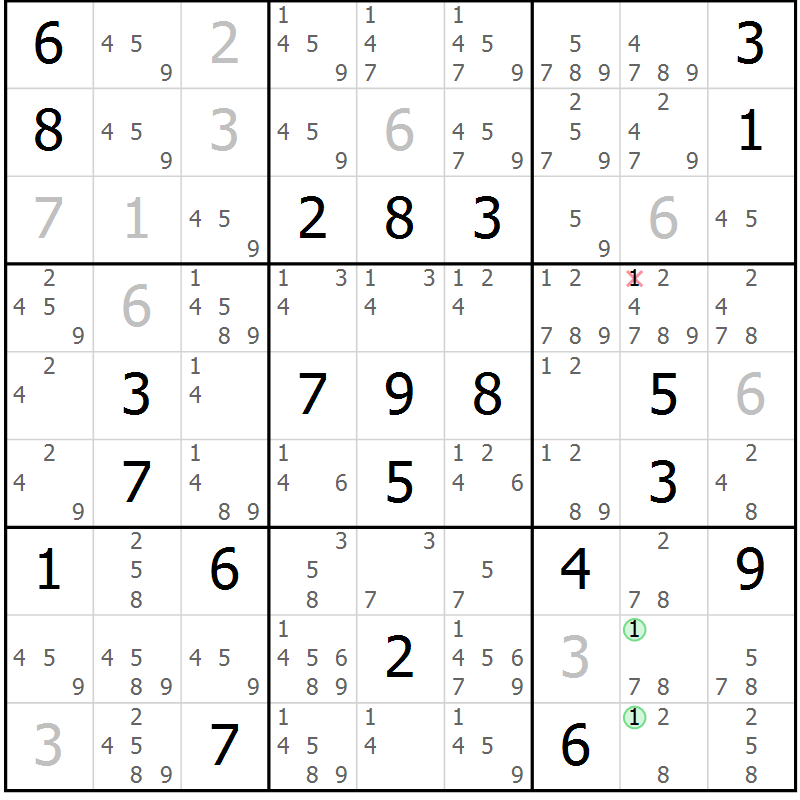 Position des candidats pour la solution de la Gr 17 page 20 du magazine de sudoku Virtuose n° 111
