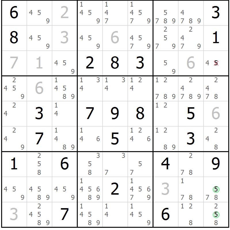 Position des candidats pour la solution de la Gr 17 page 20 du magazine de sudoku Virtuose n° 111