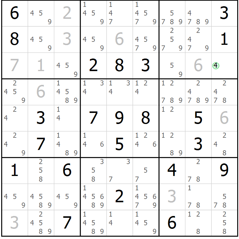 Position des candidats pour la solution de la Gr 17 page 20 du magazine de sudoku Virtuose n° 111