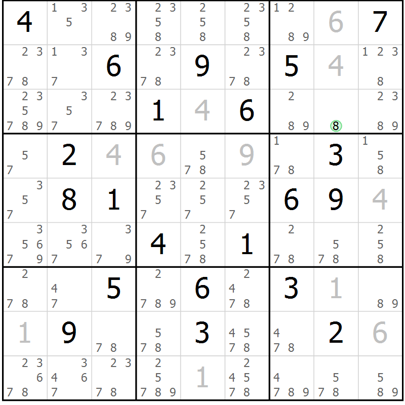 Position des candidats pour la solution de la Gr 18 page 21 du magazine de sudoku Virtuose n° 111