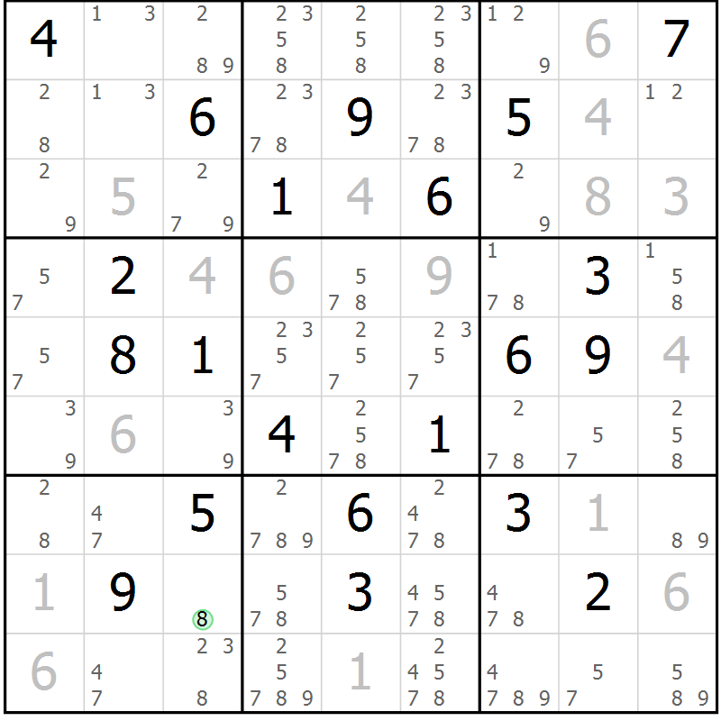 Position des candidats pour la solution de la Gr 18 page 21 du magazine de sudoku Virtuose n° 111