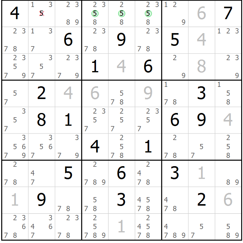Position des candidats pour la solution de la Gr 18 page 21 du magazine de sudoku Virtuose n° 111