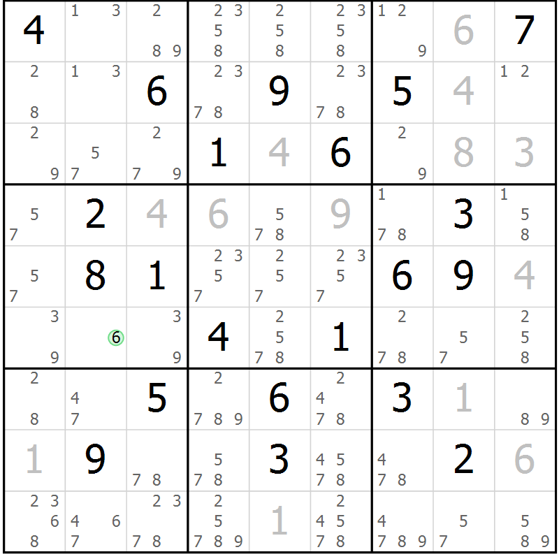 Position des candidats pour la solution de la Gr 18 page 21 du magazine de sudoku Virtuose n° 111