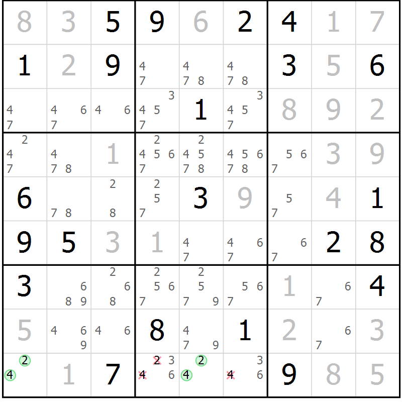 Position des candidats pour la solution de la Gr 19 page 22 du magazine de sudoku Virtuose n° 111