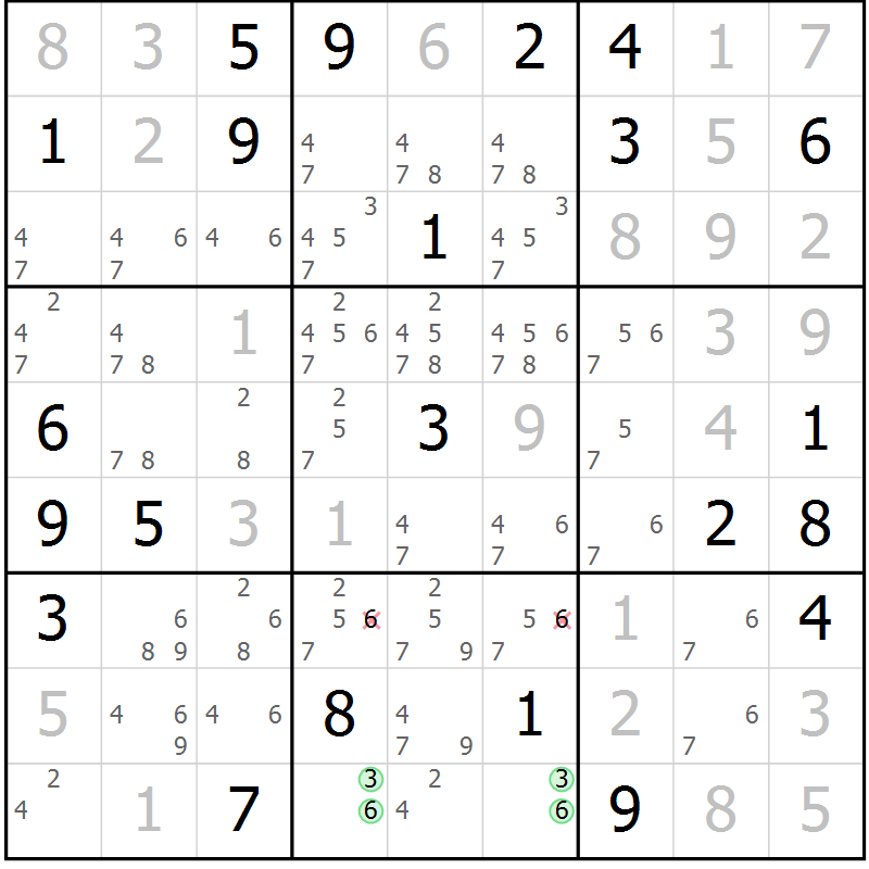 Position des candidats pour la solution de la Gr 19 page 22 du magazine de sudoku Virtuose n° 111