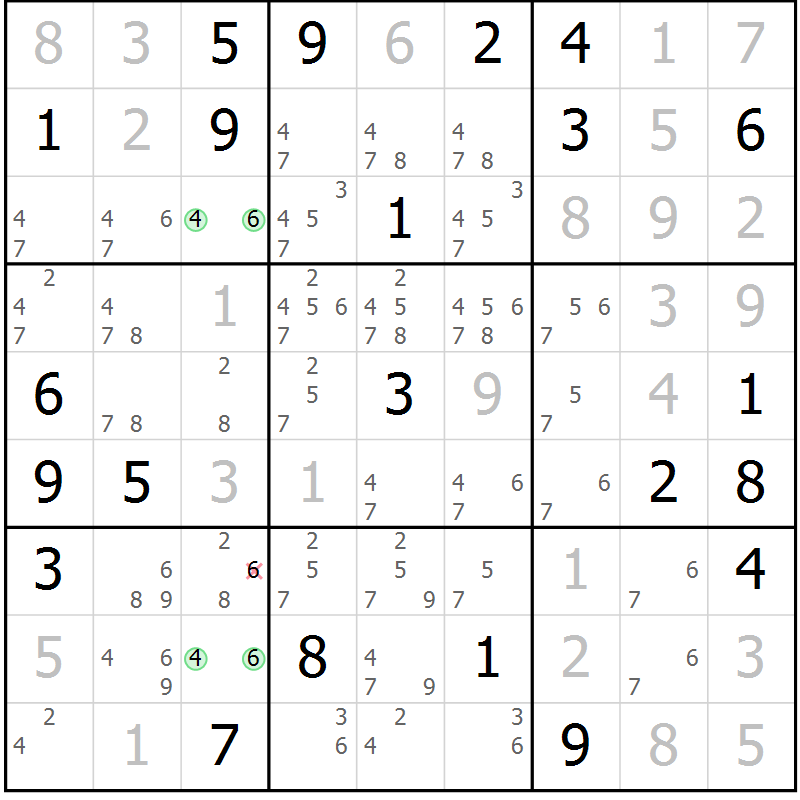 Position des candidats pour la solution de la Gr 19 page 22 du magazine de sudoku Virtuose n° 111