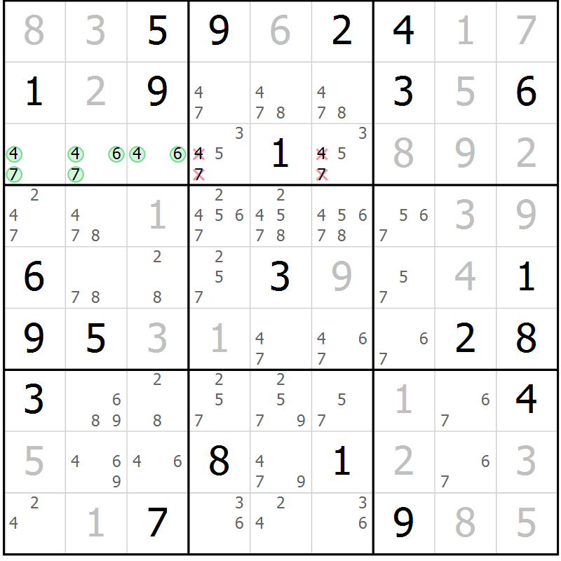 Position des candidats pour la solution de la Gr 19 page 22 du magazine de sudoku Virtuose n° 111