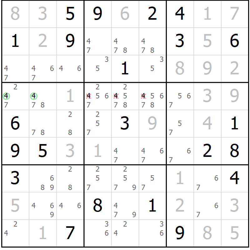 Position des candidats pour la solution de la Gr 19 page 22 du magazine de sudoku Virtuose n° 111
