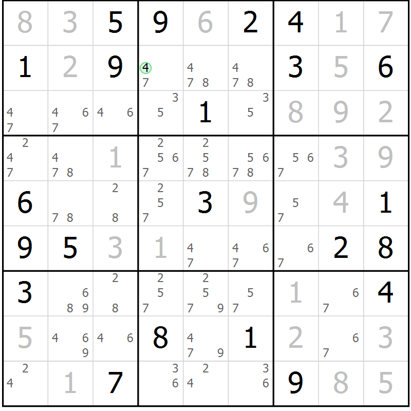 Position des candidats pour la solution de la Gr 19 page 22 du magazine de sudoku Virtuose n° 111
