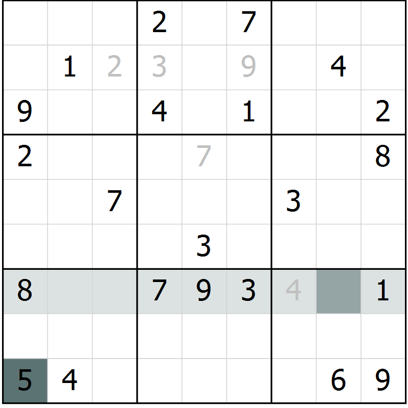 Position des candidats pour la solution de la Gr 2 page 5 du magazine de sudoku Virtuose n° 111