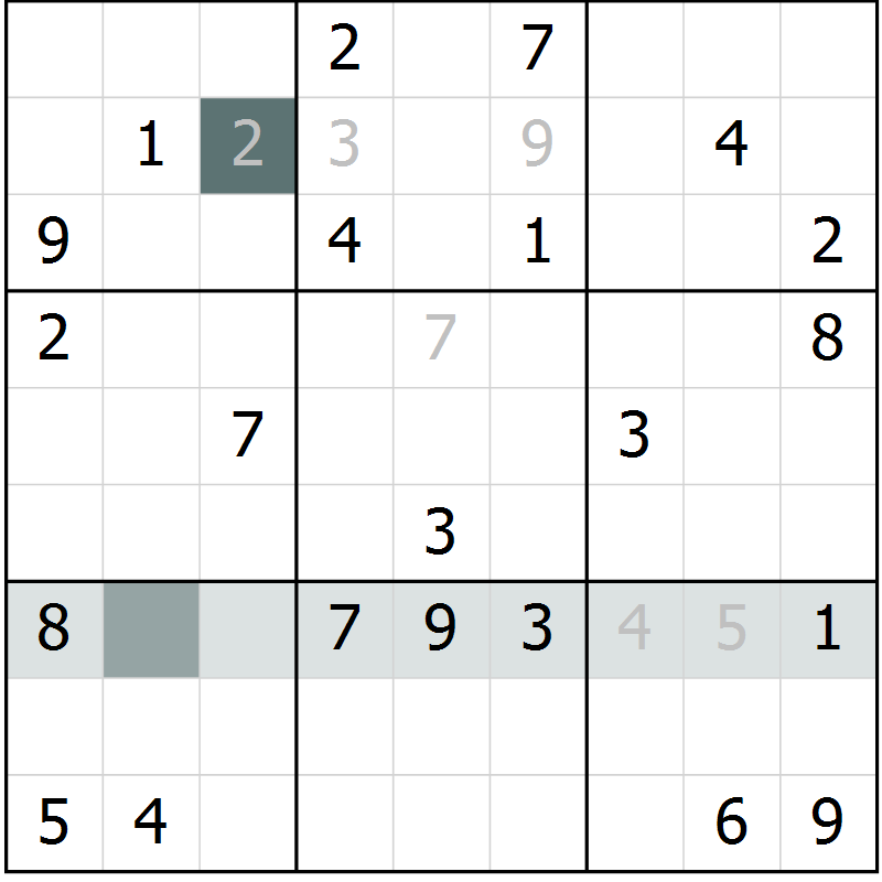 Position des candidats pour la solution de la Gr 2 page 5 du magazine de sudoku Virtuose n° 111