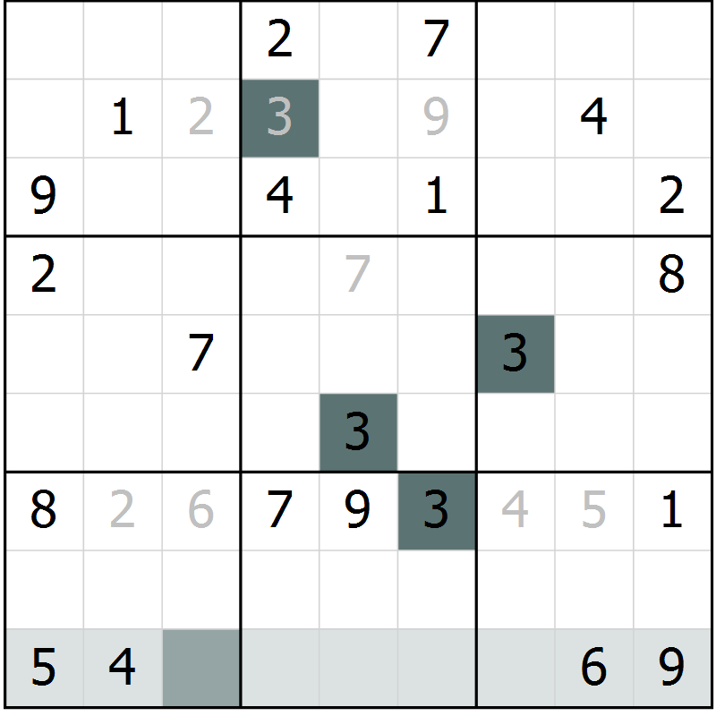 Position des candidats pour la solution de la Gr 2 page 5 du magazine de sudoku Virtuose n° 111