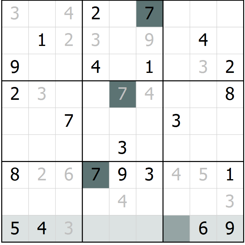 Position des candidats pour la solution de la Gr 2 page 5 du magazine de sudoku Virtuose n° 111