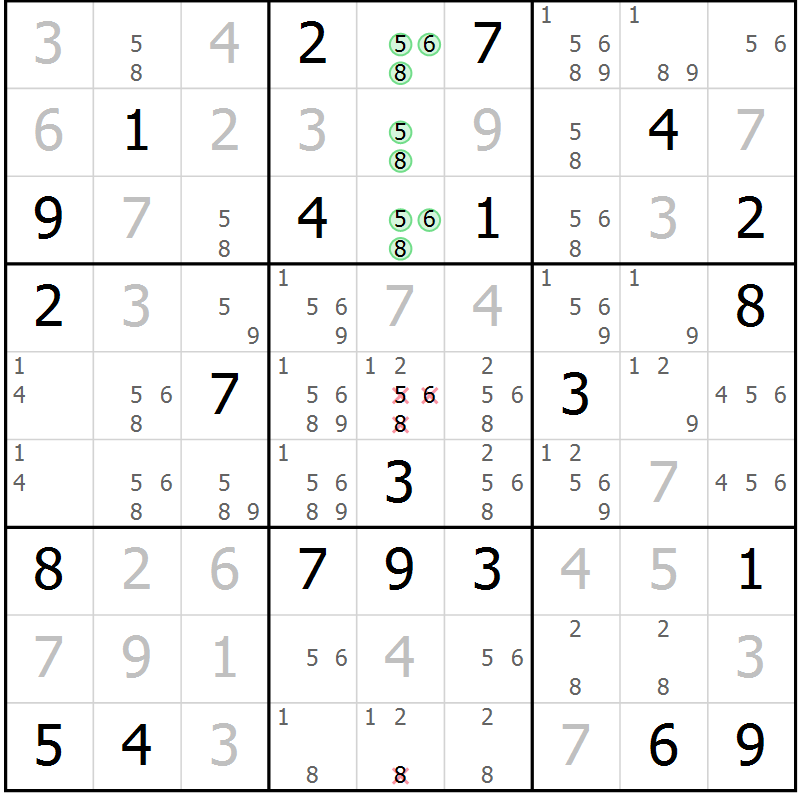 Position des candidats pour la solution de la Gr 2 page 5 du magazine de sudoku Virtuose n° 111