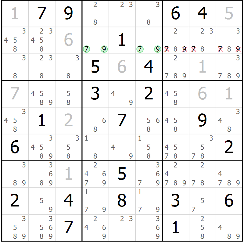 Position des candidats pour la solution de la Gr 20 page 23 du magazine de sudoku Virtuose n° 111