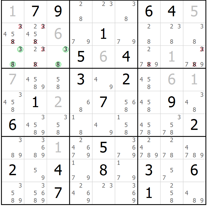 Position des candidats pour la solution de la Gr 20 page 23 du magazine de sudoku Virtuose n° 111