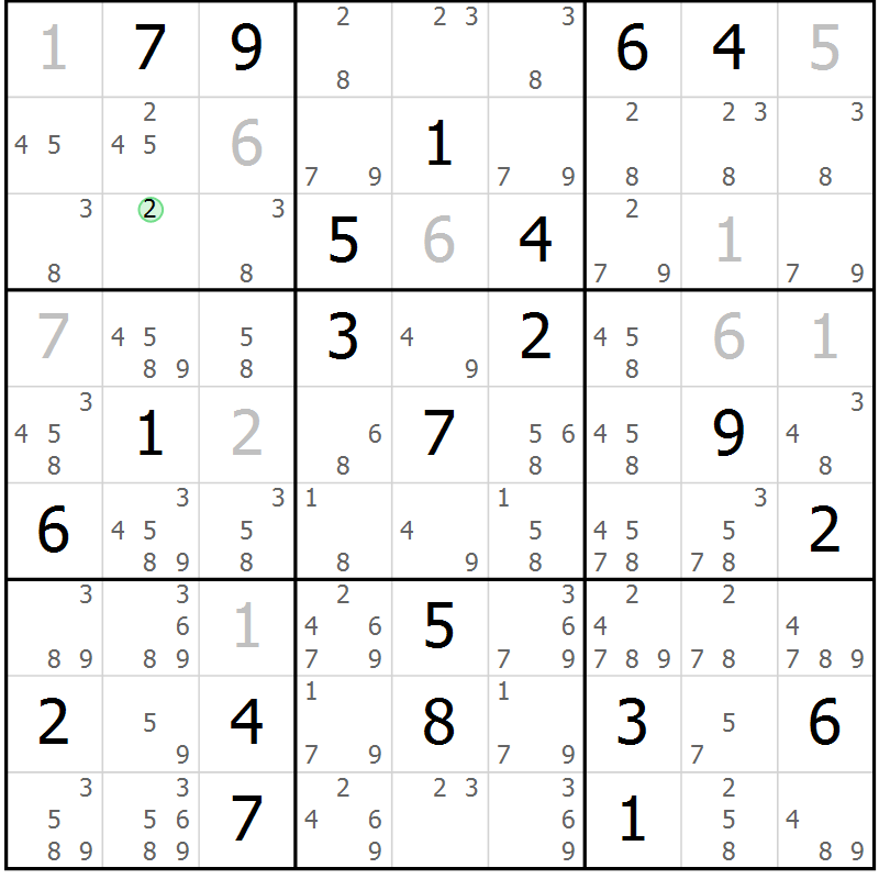 Position des candidats pour la solution de la Gr 20 page 23 du magazine de sudoku Virtuose n° 111