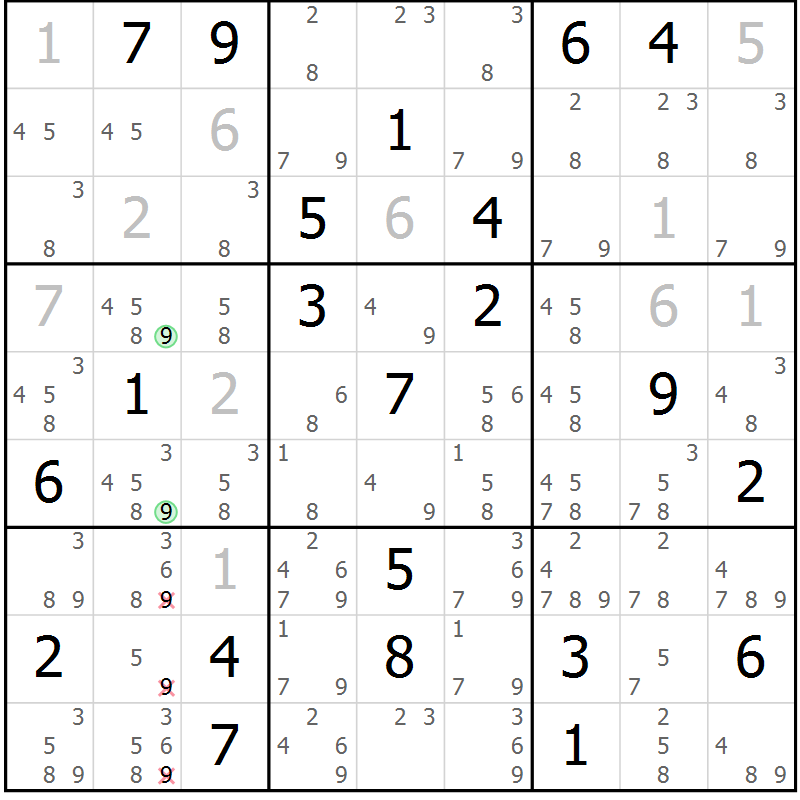 Position des candidats pour la solution de la Gr 20 page 23 du magazine de sudoku Virtuose n° 111