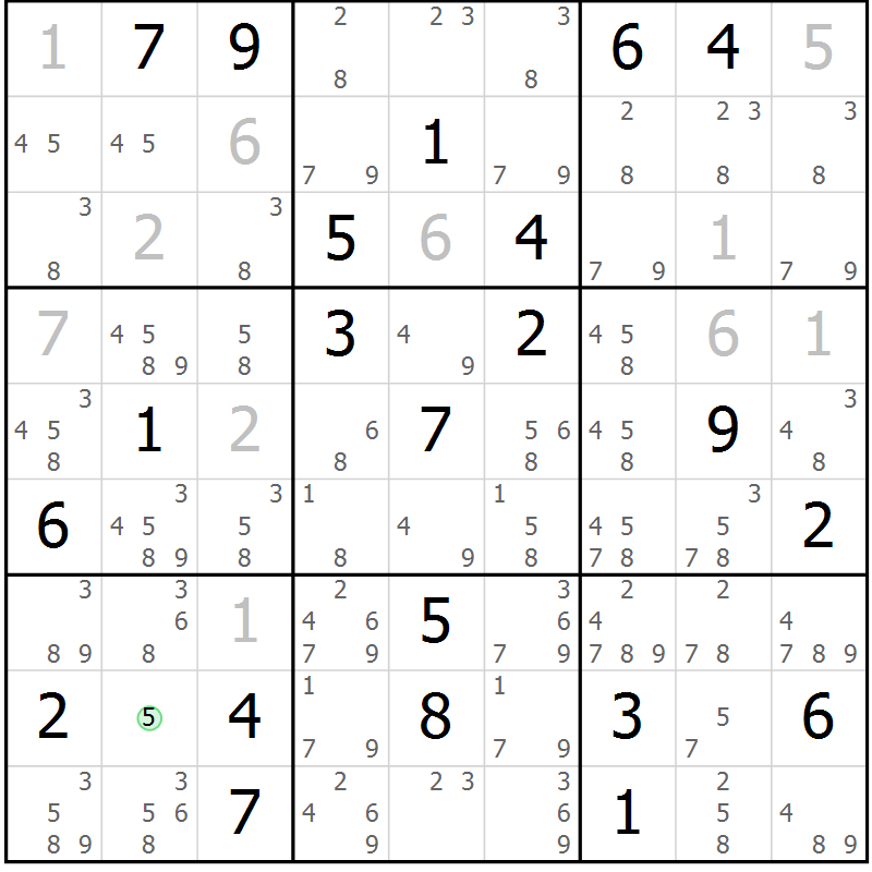 Position des candidats pour la solution de la Gr 20 page 23 du magazine de sudoku Virtuose n° 111