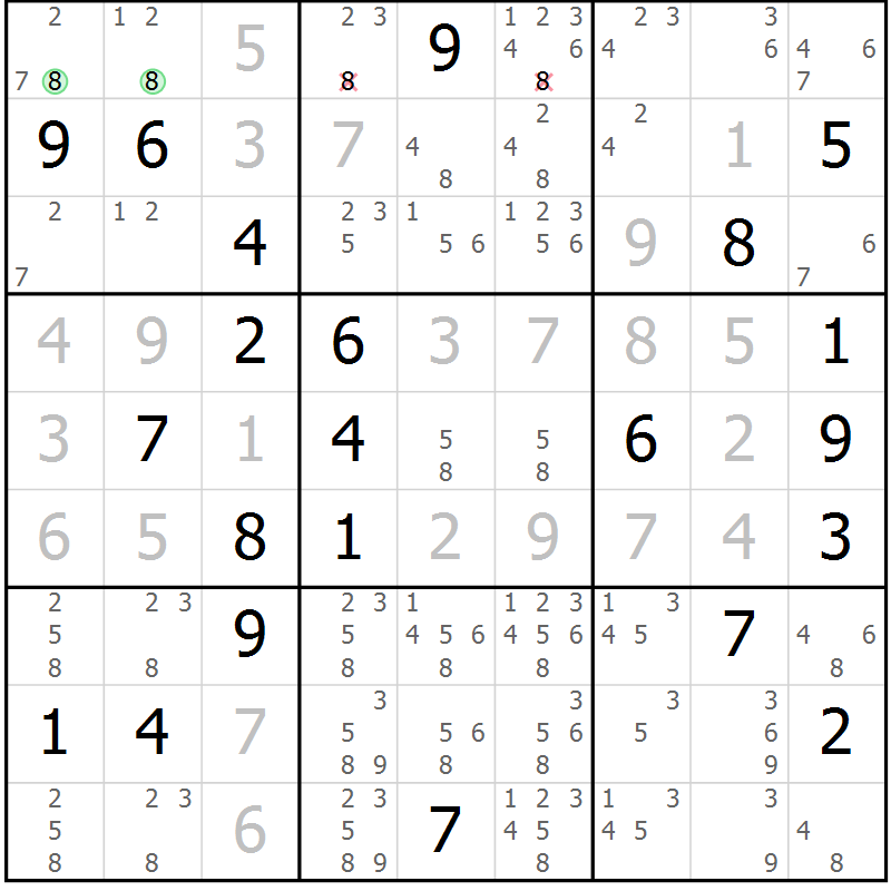 Position des candidats pour la solution de la Gr 22 page 25 du magazine de sudoku Virtuose n° 111