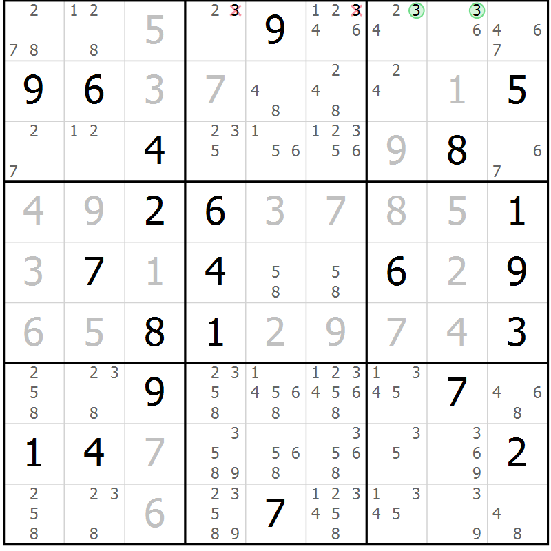 Position des candidats pour la solution de la Gr 22 page 25 du magazine de sudoku Virtuose n° 111