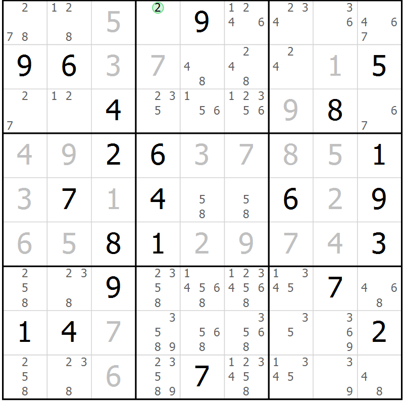 Position des candidats pour la solution de la Gr 22 page 25 du magazine de sudoku Virtuose n° 111