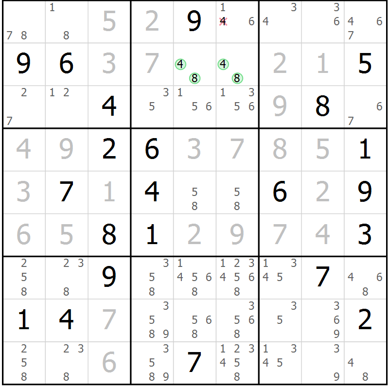 Position des candidats pour la solution de la Gr 22 page 25 du magazine de sudoku Virtuose n° 111