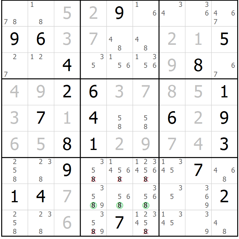 Position des candidats pour la solution de la Gr 22 page 25 du magazine de sudoku Virtuose n° 111