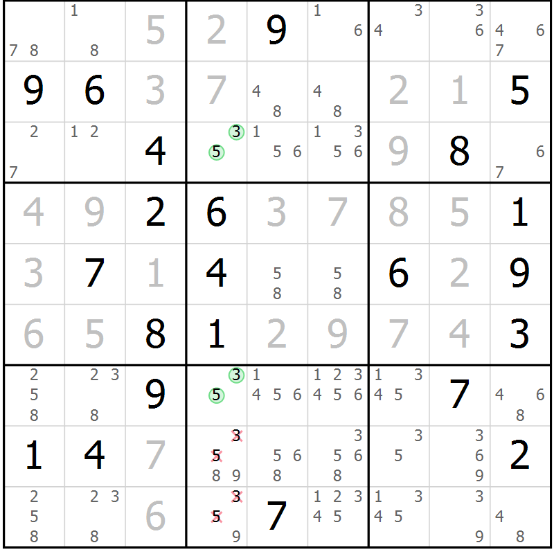 Position des candidats pour la solution de la Gr 22 page 25 du magazine de sudoku Virtuose n° 111