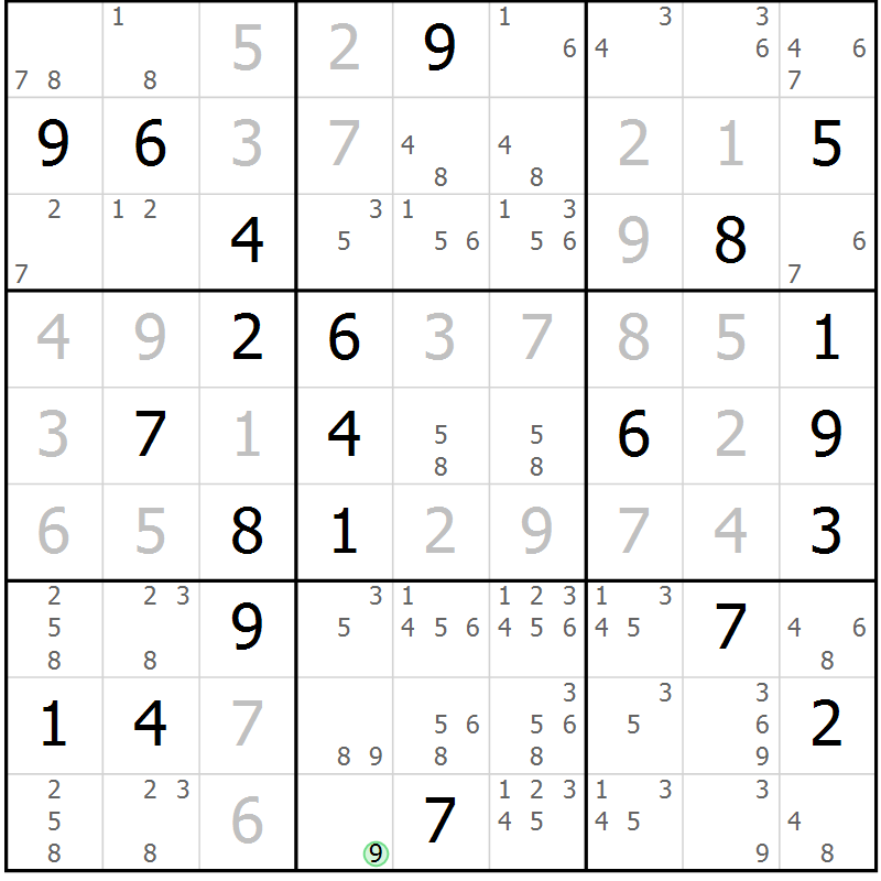 Position des candidats pour la solution de la Gr 22 page 25 du magazine de sudoku Virtuose n° 111
