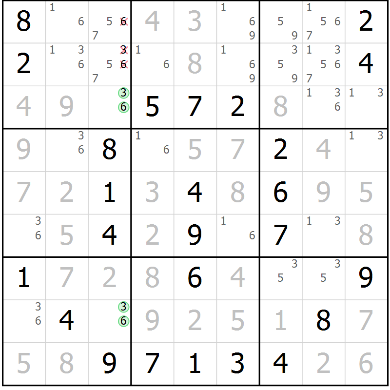 Position des candidats pour la solution de la Gr 23 page 26 du magazine de sudoku Virtuose n° 111
