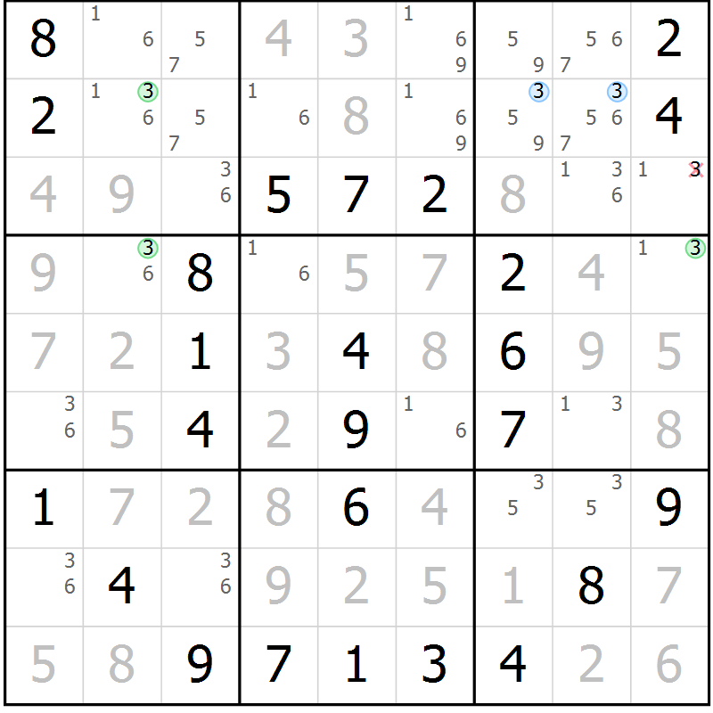 Position des candidats pour la solution de la Gr 23 page 26 du magazine de sudoku Virtuose n° 111