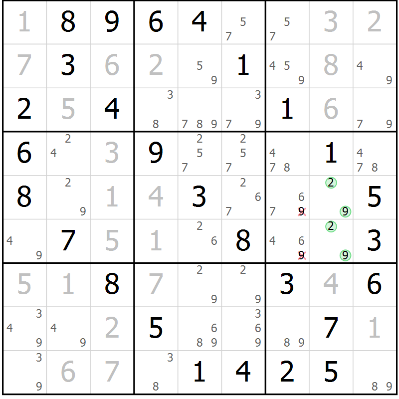 Position des candidats pour la solution de la Gr 24 page 27 du magazine de sudoku Virtuose n° 111