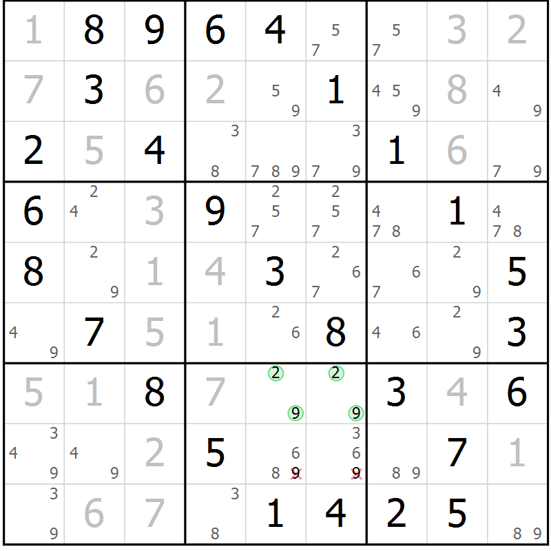 Position des candidats pour la solution de la Gr 24 page 27 du magazine de sudoku Virtuose n° 111