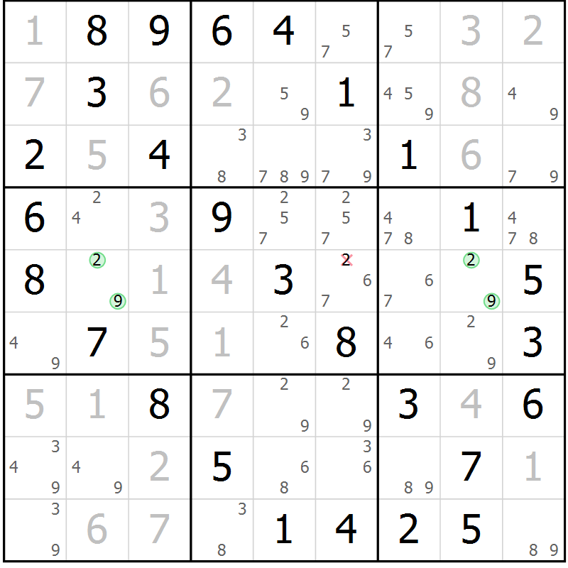 Position des candidats pour la solution de la Gr 24 page 27 du magazine de sudoku Virtuose n° 111