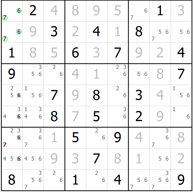 Position des candidats pour la solution de la Gr 25 page 28 du magazine de sudoku Virtuose n° 111
