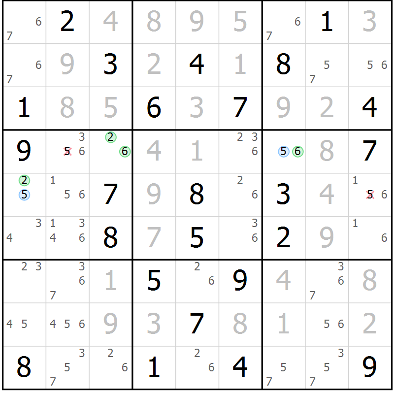 Position des candidats pour la solution de la Gr 25 page 28 du magazine de sudoku Virtuose n° 111