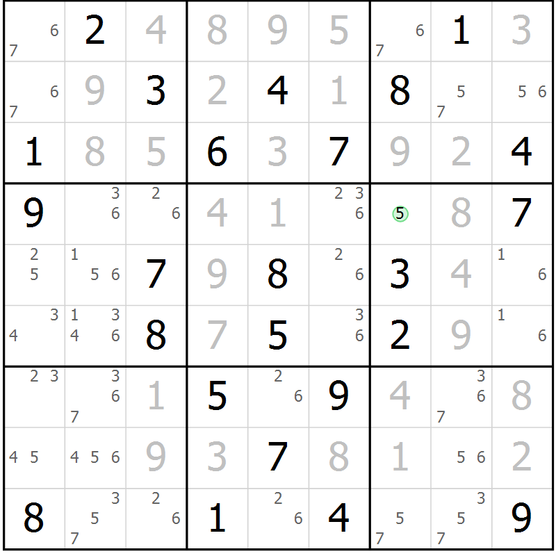 Position des candidats pour la solution de la Gr 25 page 28 du magazine de sudoku Virtuose n° 111