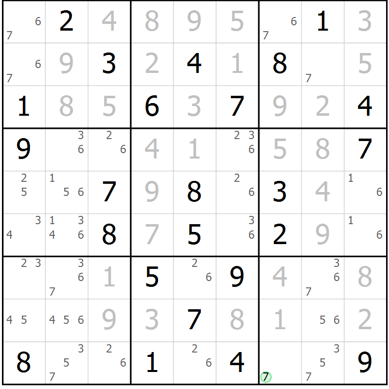 Position des candidats pour la solution de la Gr 25 page 28 du magazine de sudoku Virtuose n° 111