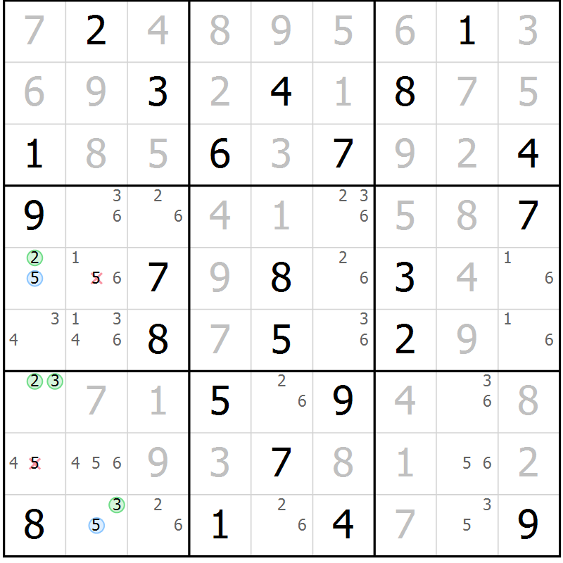 Position des candidats pour la solution de la Gr 25 page 28 du magazine de sudoku Virtuose n° 111