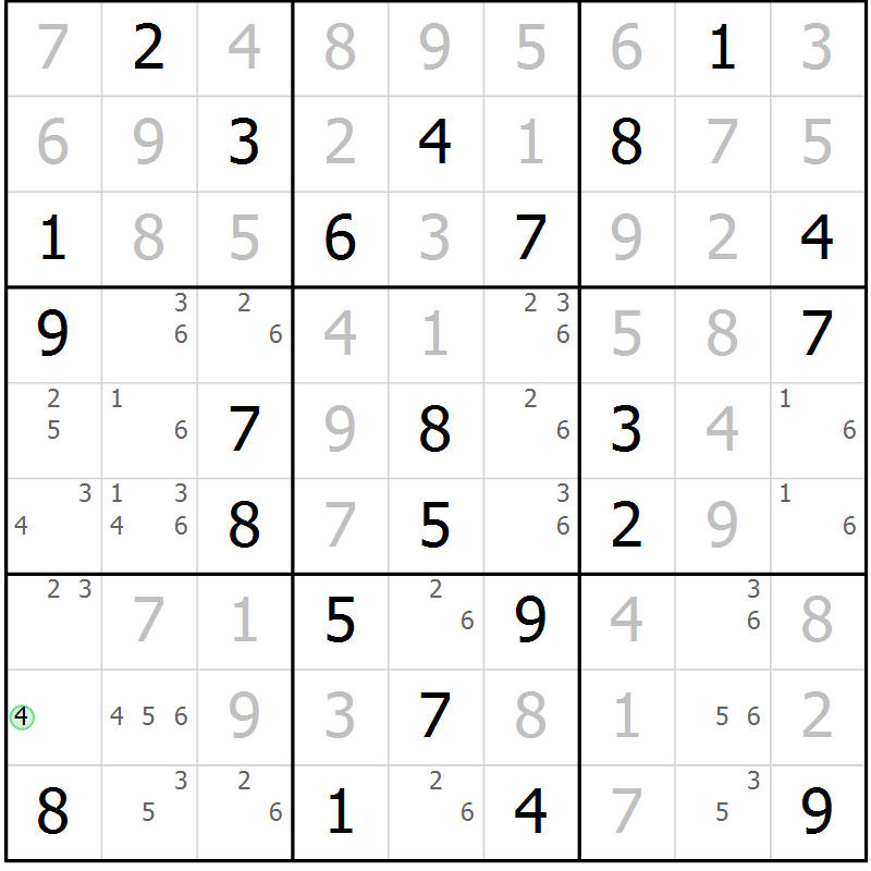 Position des candidats pour la solution de la Gr 25 page 28 du magazine de sudoku Virtuose n° 111