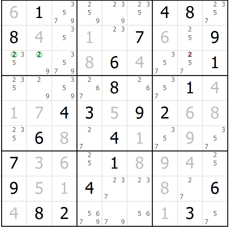 Position des candidats pour la solution de la Gr 26 page 29 du magazine de sudoku Virtuose n° 111