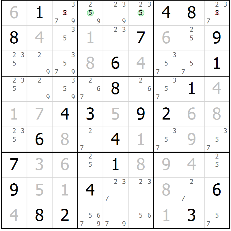 Position des candidats pour la solution de la Gr 26 page 29 du magazine de sudoku Virtuose n° 111