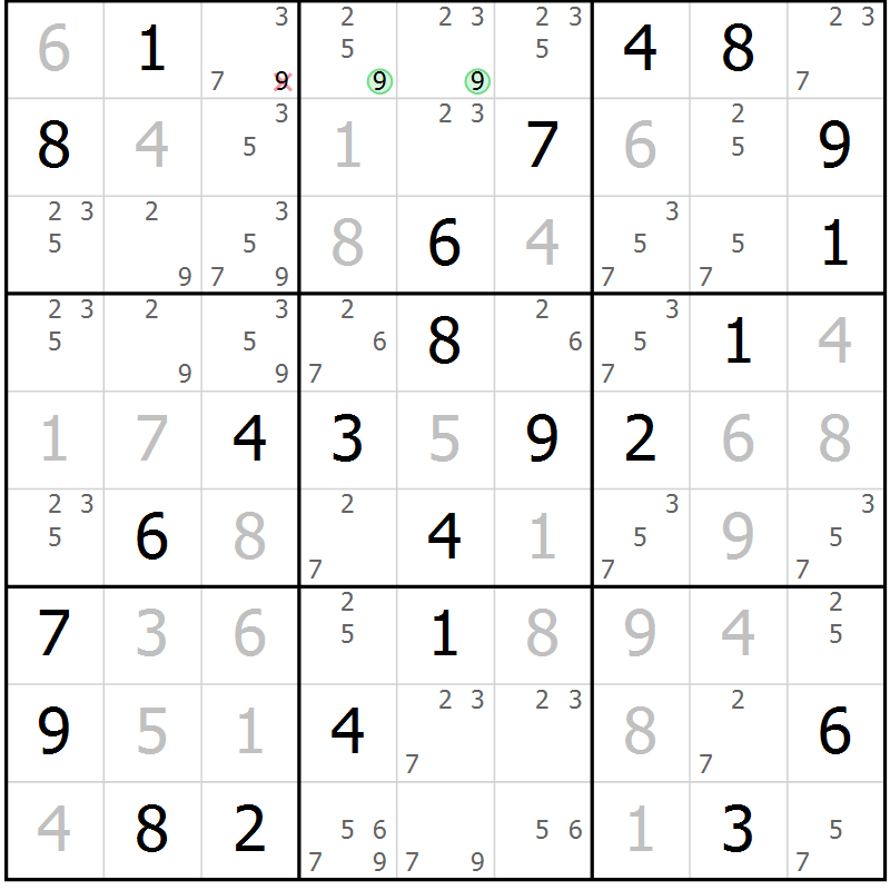 Position des candidats pour la solution de la Gr 26 page 29 du magazine de sudoku Virtuose n° 111