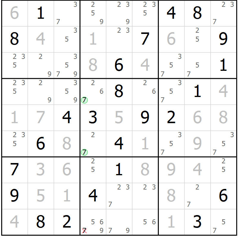 Position des candidats pour la solution de la Gr 26 page 29 du magazine de sudoku Virtuose n° 111