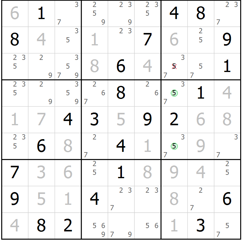 Position des candidats pour la solution de la Gr 26 page 29 du magazine de sudoku Virtuose n° 111