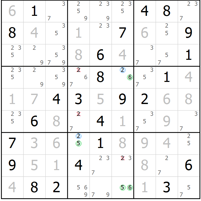 Position des candidats pour la solution de la Gr 26 page 29 du magazine de sudoku Virtuose n° 111