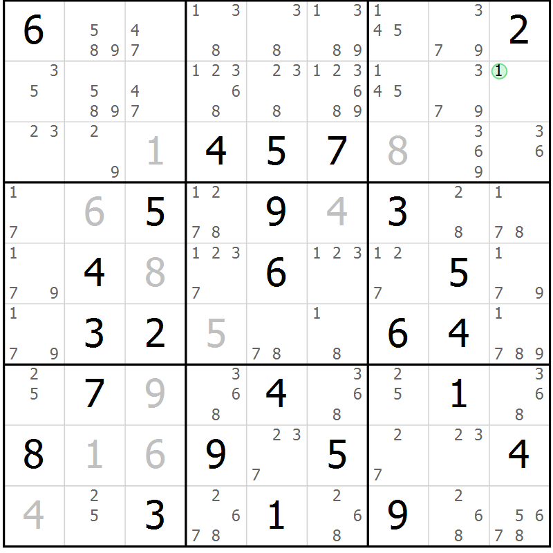 Position des candidats pour la solution de la Gr 27 page 30 du magazine de sudoku Virtuose n° 111