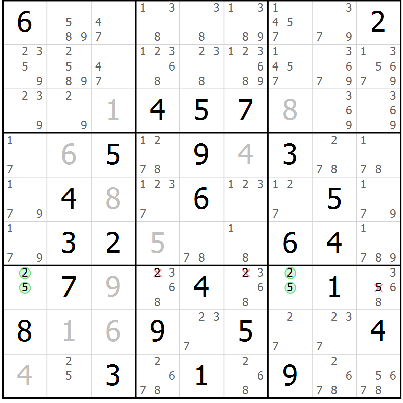 Position des candidats pour la solution de la Gr 27 page 30 du magazine de sudoku Virtuose n° 111